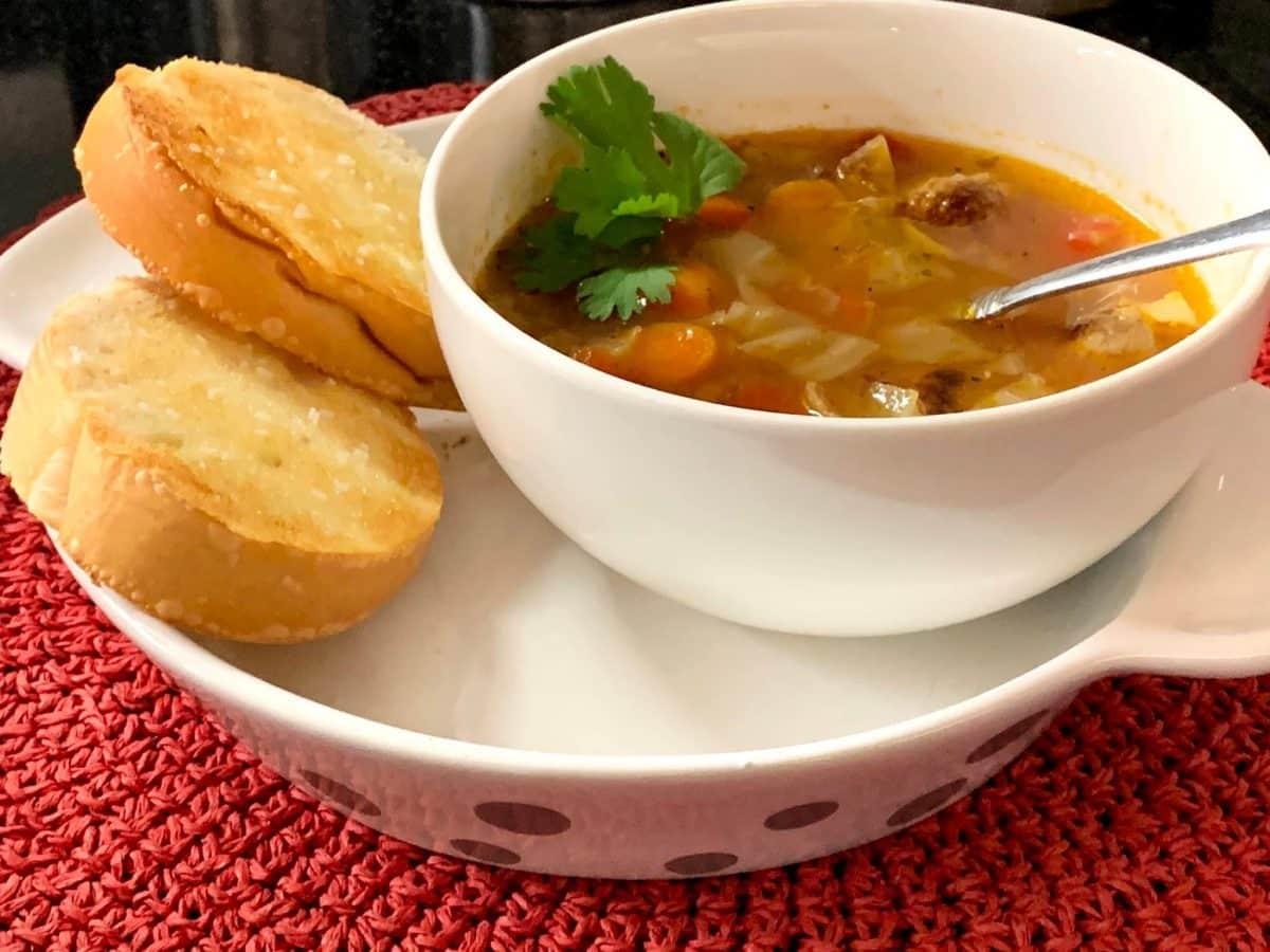 A bowl of hearty Cajun sausage stew