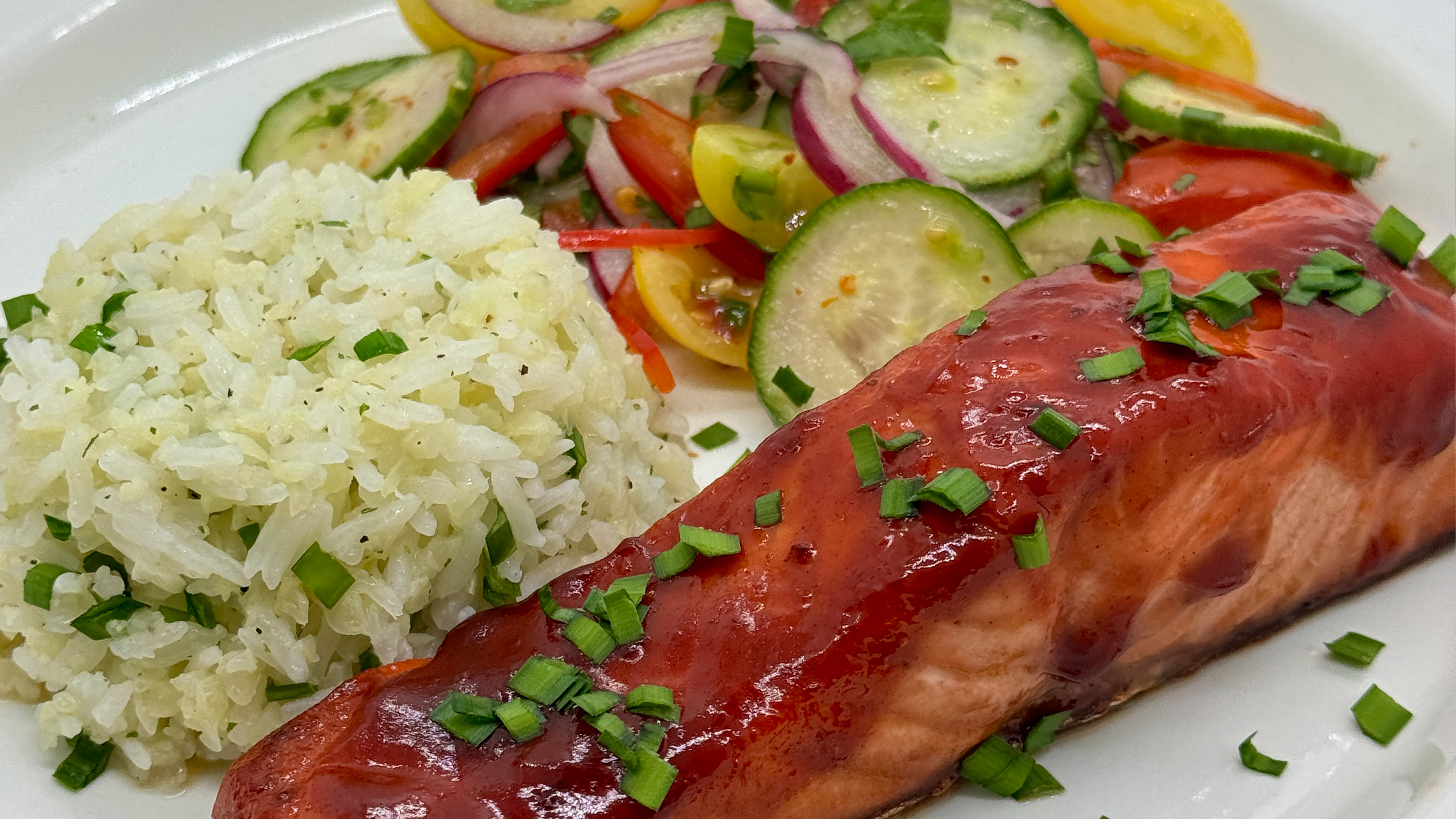 Filipino Barbecue Salmon with Cucumber-Tomato Salad