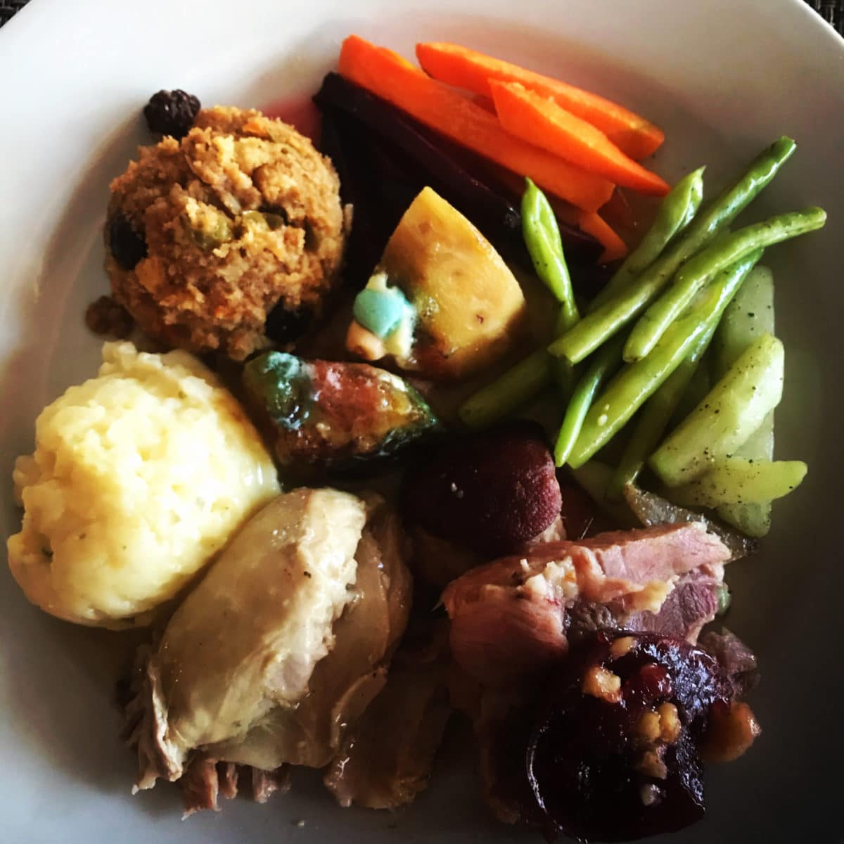 Plate of traditional Belizean Thanksgiving dinner.