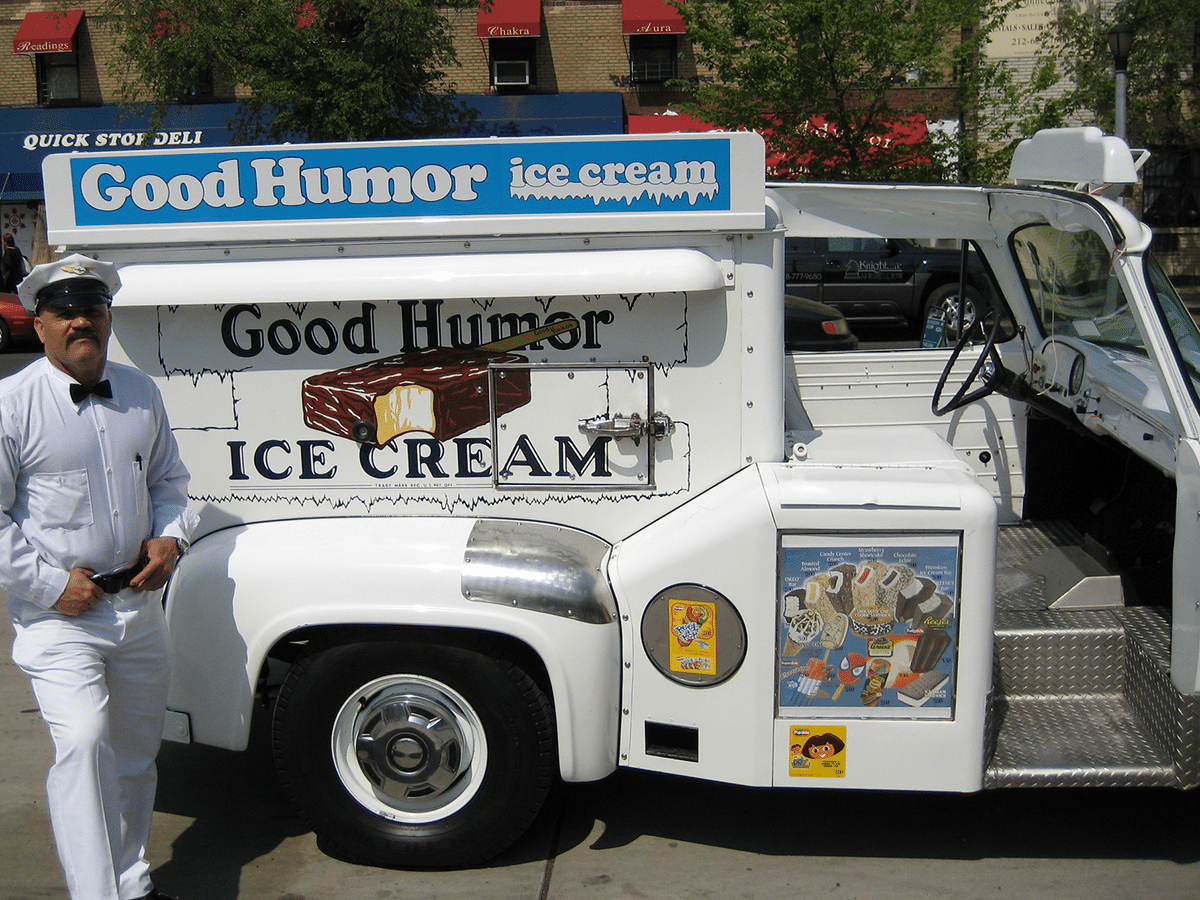 Good humor man and his truck on city street
