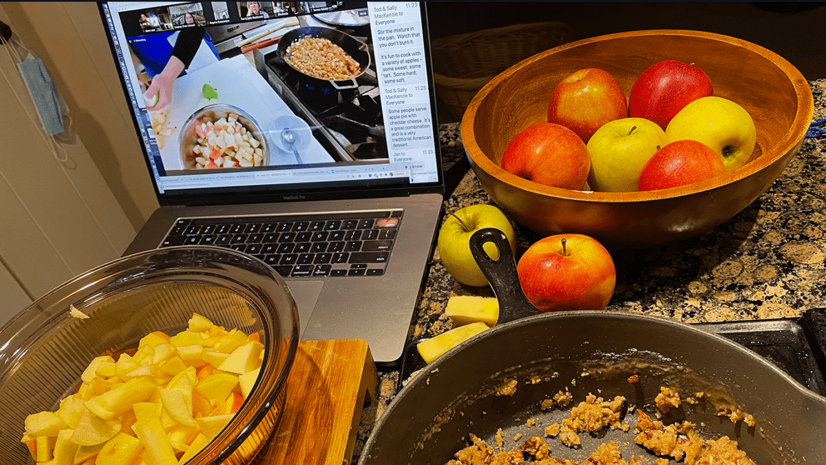 Laptop displaying a virtual cooking class